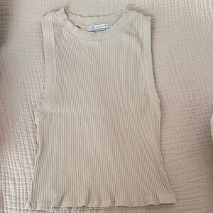 Zara Ribbed Tank Top in Light Beige